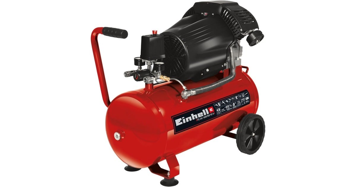 Einhell TC-AC 420/50/10 V compressore ad aria 2200 W 420 l/min rosso/Nero,  420 l/min, 10 bar, 2200 W, 41,8 kg
