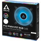 ARCTIC P12 PWM PST RGB 0dB Case per computer Ventilatore 12 cm Nero, Bianco 1 pz Nero/trasparente, Ventilatore, 12 cm, 2000 Giri/min, 48,8 pdc/min, 82,91 m³/h, Nero, Bianco