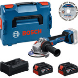 Bosch Tool set GWS 18V-11 S with 2x GBA 5.0Ah batteries, GAL charger, and 125 mm cutting disc (0 615 A50 0E6), Set di strumenti boxed