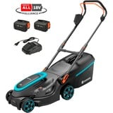 GARDENA Tosaerba a batteria PowerMax 37/36V P4A Set pronto all'uso, 36Volt (2x18V), Rasaerba Nero/grigio