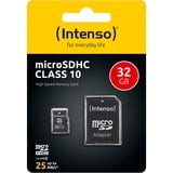Intenso 32GB MicroSDHC Classe 10, Scheda di memoria 32 GB, MicroSDHC, Classe 10, 25 MB/s, Resistente agli urti, A prova di temperatura, Resistente all’acqua, A prova di raggi X, Nero