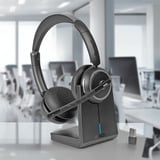 Lindy L118 Cuffia da ufficio wireless con stazione di ricarica, Headset Nero