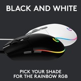 Logitech G203 Lightsync mouse USB tipo A 8000 DPI bianco, USB tipo A, 8000 DPI, 1 ms, Bianco