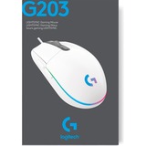 Logitech G203 Lightsync mouse USB tipo A 8000 DPI bianco, USB tipo A, 8000 DPI, 1 ms, Bianco