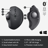 Logitech MX Ergo mouse Mano destra RF senza fili + Bluetooth Trackball 440 DPI Nero, Mano destra, Trackball, RF senza fili + Bluetooth, 440 DPI, Grafite