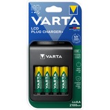 VARTA LCD Plug charger+ AA & AAA ((Batterie ricaricabili NiMH incl. 4x AA 2100 mAh accu), nero Nero, nero, Nichel-Metallo Idruro (NiMH), Cortocircuito, 9V, Stilo AA, Mini Stilo AAA, 4 pz, Batterie incluse
