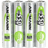 Ansmann Blister 4 X Accu, AAA, 550 mAh AAA / HR03 Nichel-Metallo Idruro (NiMH) verde, AAA, 550 mAh, AAA / HR03, Nichel-Metallo Idruro (NiMH), 1,2 V, 550 mAh, Argento