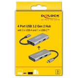 DeLOCK 63261 hub di interfaccia USB 3.2 Gen 2 (3.1 Gen 2) Type-C 10000 Mbit/s Nero, Grigio grigio, USB 3.2 Gen 2 (3.1 Gen 2) Type-C, USB 3.2 Gen 2 (3.1 Gen 2) Type-A, USB 3.2 Gen 2 (3.1 Gen 2) Type-C, 10000 Mbit/s, Nero, Grigio, Alluminio, 0,12 m