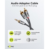 goobay Cavo adattatore audio Plus AUX 3,5mm jack > spina stereo Cinch Nero/Argento