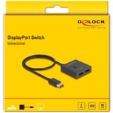 DeLOCK Switch DisplayPort 2 > 1 bidirezionale 8K, Interruttore di DisplayPort Nero