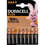 Duracell Plus 100 AAA B8 x10 Batteria monouso, Mini Stilo AAA, Alcalino, 1,5 V, 8 pz, Beige, Nero