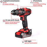 EINHELL Avvitatore a percussione a batteria Power X-Change TE-CD 18/44 Li-i, 18 Volt, Cordless Nero/Rosso