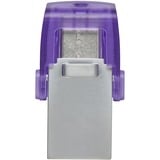 Kingston DataTraveler 64GB microDuo 3C 200MB/s dual USB-A + USB-C, Chiavetta USB viola/trasparente, 64 GB, USB Type-A / USB Type-C, 3.2 Gen 1 (3.1 Gen 1), 200 MB/s, Altro, Viola, Acciaio inox