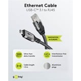 goobay Cavo Ethernet USB-C 3.2 Gen2 connettore > connettore RJ-45, Scheda di rete Nero/Argento