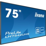 iiyama PROLITE LH7542UHS-B3 Pannello piatto per segnaletica digitale 189,2 cm (74.5") IPS 500 cd/m² 4K Ultra HD Nero Processore integrato Android 8.0 18/7 Nero, Pannello piatto per segnaletica digitale, 189,2 cm (74.5"), IPS, 3840 x 2160 Pixel, 18/7