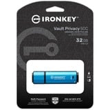 Kingston IronKey 32GB USB-C Vault Privacy 50C crittografia AES-256, FIPS 197, Chiavetta USB celeste/Nero, FIPS 197, 32 GB, USB tipo-C, 3.2 Gen 1 (3.1 Gen 1), 250 MB/s, Cuffia, Nero, Blu
