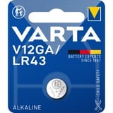 VARTA ALKALINE V12GA, LR43 (Batteria Speciale , 1.5V) Blister da 1 LR43 (Batteria Speciale , 1.5V) Blister da 1, Batteria monouso, LR43, Alcalino, 1,5 V, 80 mAh, Metallico