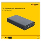 DeLOCK 42612 contenitore di unità di archiviazione Box esterno HDD Nero 3.5", Disk enclosure Nero, Box esterno HDD, 3.5", SATA, 5 Gbit/s, Collegamento del dispositivo USB, Nero