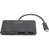 Digitus Adattatore USB-C™ 3in1 triplo per monitor (HDMI, DP, VGA) Nero, DP, VGA), USB 3.2 Gen 1 (3.1 Gen 1) Type-C, DisplayPort, HDMI, VGA, 0,11 m, Cina, USB, 84 mm