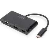 Digitus Adattatore USB-C™ 3in1 triplo per monitor (HDMI, DP, VGA) Nero, DP, VGA), USB 3.2 Gen 1 (3.1 Gen 1) Type-C, DisplayPort, HDMI, VGA, 0,11 m, Cina, USB, 84 mm