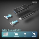 Digitus Cavo di prolunga attivo USB 3.2 Gen 2, connettore USB-C > presa USB-A Nero