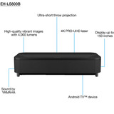 Epson EH-LS800B Proiettore a raggio ultra corto 4000 ANSI lumen 3LCD 4K+ (5120x3200) Nero, Proiettore laser Nero, 4000 ANSI lumen, 3LCD, 4K+ (5120x3200), 2500000:1, 16:9, 2032 - 3810 mm (80 - 150")