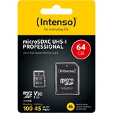 Intenso 3433490 memoria flash 64 GB MicroSDXC UHS-I Classe 10 64 GB, MicroSDXC, Classe 10, UHS-I, 100 MB/s, 45 MB/s