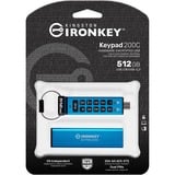 Kingston IronKey Keypad 200C USB-C da 512 GB, FIPS 140-3 livello 3 AES-256, Chiavetta USB FIPS 140-3 livello 3 AES-256, 512 GB, USB tipo-C, 3.2 Gen 1 (3.1 Gen 1), 280 MB/s, Sleeve, Blu