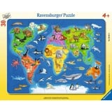 Ravensburger Puzzle per bambini mappa del mondo con animali 