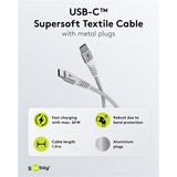 goobay Cavo tessile USB 2.0 supersoft, connettore USB-C > connettore USB-C bianco