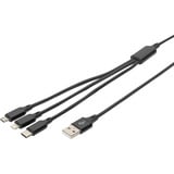 Digitus Cavo di ricarica 3 in 1, USB-A > Lightning + USB-C + Micro-USB Nero