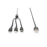 Digitus Cavo di ricarica 3 in 1, USB-A > Lightning + USB-C + Micro-USB Nero