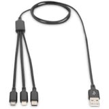 Digitus Cavo di ricarica 3 in 1, USB-A > Lightning + USB-C + Micro-USB Nero