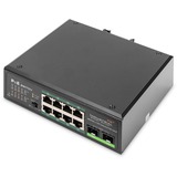 Digitus Switch Gigabit PoE+ di livello industriale a 8 porte con 2 porte uplink SFP Non gestito, Gigabit Ethernet (10/100/1000), Supporto Power over Ethernet (PoE)