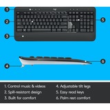Logitech Advanced MK540 tastiera Mouse incluso USB QWERTY Olandese Nero, Bianco grigio scuro, Wireless, USB, Interruttore a chiave a membrana, QWERTY, Nero, Bianco, Mouse incluso