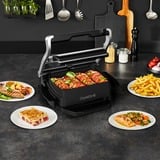 Tefal OptiGrill + GC714D Griglia di contatto, Come contattare con grill argento/Nero, Acciaio inox, Rettangolare, 600 cm², Alluminio, Termoplastica, Pronto, Temperatura