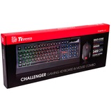 Thermaltake Challenger Combo tastiera Mouse incluso USB Tedesco Nero, Set desktop Nero, Cablato, USB, Interruttore a chiave a membrana, LED, Nero, Mouse incluso
