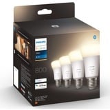 Philips Hue A60 - lampadina connessa E27 - 800 (confezione da 4), Lampada a LED Philips Hue White A60 - lampadina connessa E27 - 800 (confezione da 4), Lampadina intelligente, Bluetooth, Bianco, LED, E27, A60