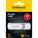 Intenso Flash Line unità flash USB 64 GB USB tipo-C 3.2 Gen 1 (3.1 Gen 1) Bianco bianco, 64 GB, USB tipo-C, 3.2 Gen 1 (3.1 Gen 1), 70 MB/s, Cuffia, Bianco
