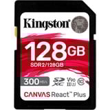Kingston 128GB Canvas React Plus SDXC UHS-II 300R/260W U3 V90 for Full HD/4K/8K, Scheda di memoria Nero, 128 GB, SD, Classe 10, UHS-II, 300 MB/s, 260 MB/s