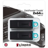 Kingston DTX/64GB-2P, Chiavetta USB Nero/Turchese