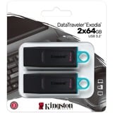 Kingston DataTraveler Drive Flash USB 3.2 Nero + Verde ottanio - 2 pezzi - ® Exodia, Chiavetta USB Nero/Turchese, 64 GB, USB tipo A, 3.2 Gen 1 (3.1 Gen 1), Cuffia, 22 g, Nero, Turchese