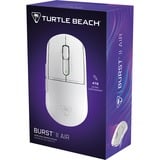 Turtle Beach Burst II Air - Mouse da gioco wireless da 2,4 GHz, ultraleggero da 47 g, sensore ottico a 26.000 DPI, batteria da 120 ore - Bianco bianco, 4 GHz, ultraleggero da 47 g, sensore ottico a 26.000 DPI, batteria da 120 ore - Bianco, Mano destra, Ottico, RF senza fili + Bluetooth, 26000 DPI, Bianco