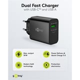 goobay Caricatore rapido duale USB-C PD GaN 30 W, Caricabatterie Nero