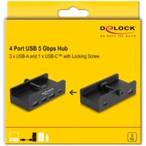DeLOCK Hub USB esterno 5 Gbps a 4 porte 3 x USB Tipo-A e 1 x USB Tipo-C™ con vite di bloccaggio Nero