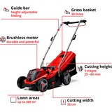 EINHELL GE-CM 18/33 Li (1x4,0Ah) Tagliaerba a spinta Batteria Nero, Rosso rosso/Nero, 0Ah), Tagliaerba a spinta, 33 cm, 2,5 cm, 6,5 cm, 30 L, 4 ruota(e)