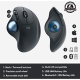 Logitech ERGO M575 Mouse Trackball Wireless - Facile controllo con il pollice, Tracciamento fluido, Design ergonomico e confortevole, per Windows, PC e Mac, con Bluetooth e USB grafite, Tracciamento fluido, Design ergonomico e confortevole, per Windows, PC e Mac, con Bluetooth e USB, Mano destra, Trackball, RF senza fili + Bluetooth, 2000 DPI, Grafite