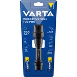 VARTA Indestructible F20 Pro with 2AA Batt., Torcia elettrica Nero, Torcia a mano, Nero, Alluminio, 9 m, IP67, LED