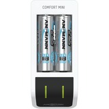 Ansmann Comfort Mini Batteria per uso domestico dC, USB bianco/Nero, Nichel-Metallo Idruro (NiMH), Stilo AA, Mini Stilo AAA