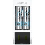 Ansmann Comfort Mini Batteria per uso domestico dC, USB, Caricabatterie bianco/Nero, Nichel-Metallo Idruro (NiMH), Stilo AA, Mini Stilo AAA